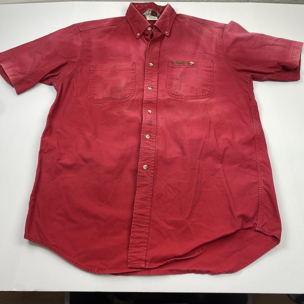 Vintage Carhartt Shirt Mens XL Red Rugged Outdoor Wear Button Down Made USA